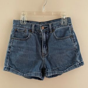 American Eagle high rise blue denim mom shorts